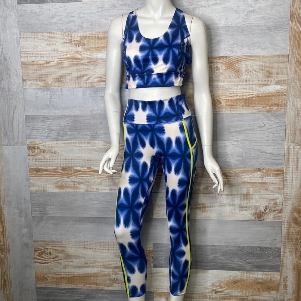 Free People Movement High-Rise 7/8 flower Legging Set blue/white/neon size M
